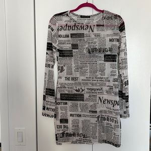 Sheer long sleeve newspaper dress